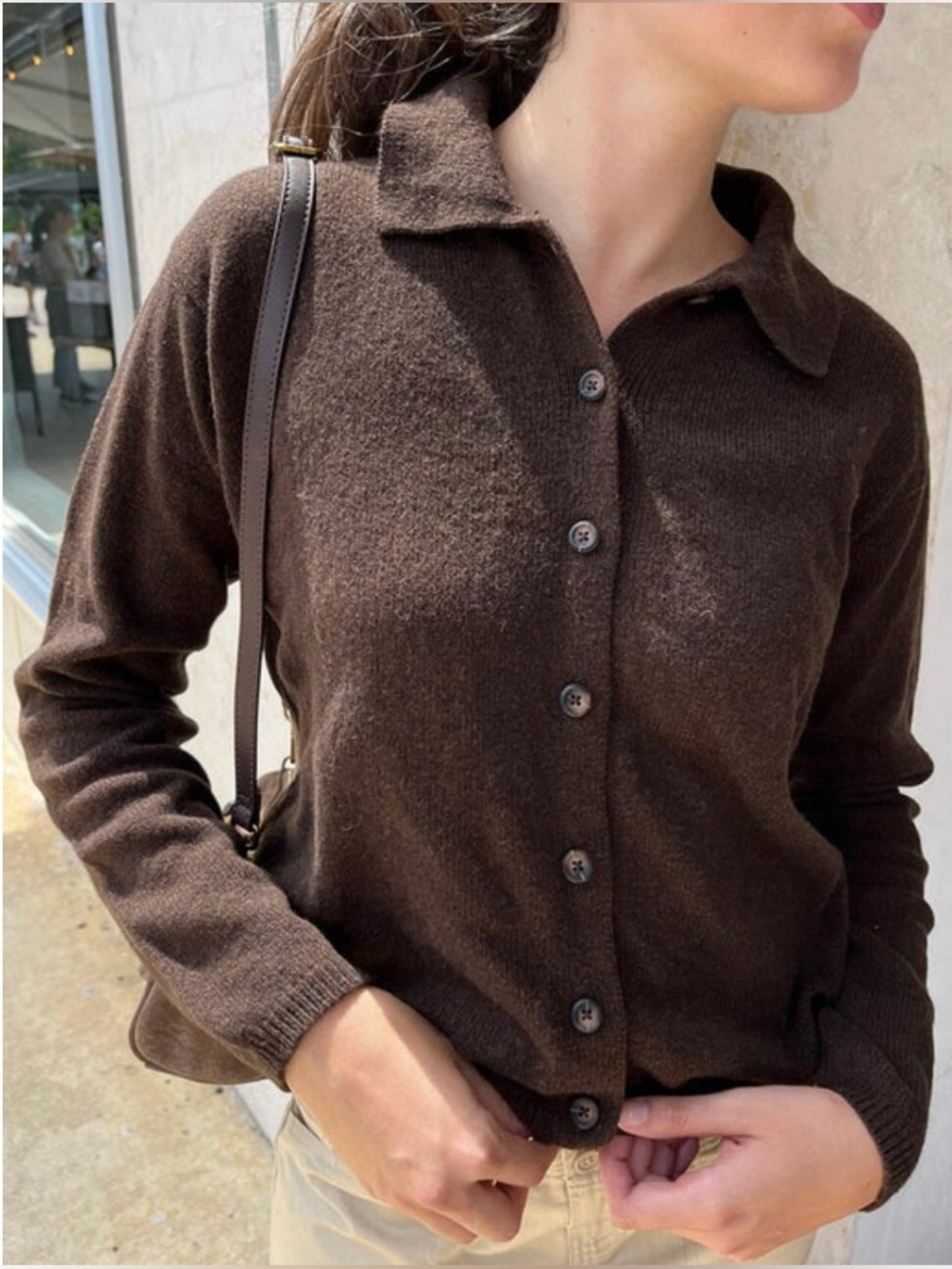 Brandy Melville Elise Heavy Wool Cardigan Brown One Size NEW